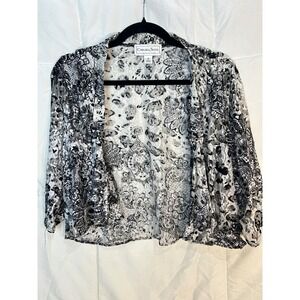 Chelsea Suite Women's Size 18 Black White Lace Overlay Open‎ Front Cardigan